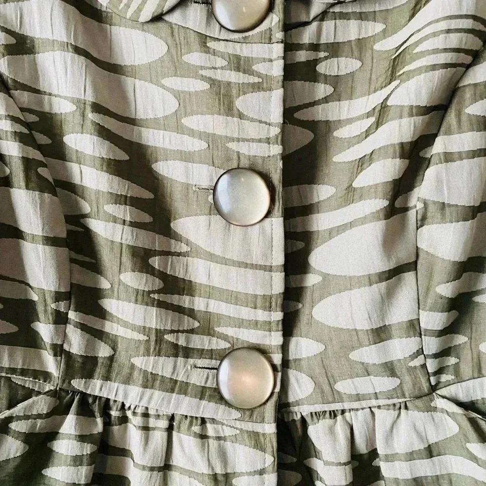 MAC & JAC* Sage & Ivory Animal Print Jacket Peplum Style 3/4 Puffy Sleeves Sz 10 - Picture 8 of 10